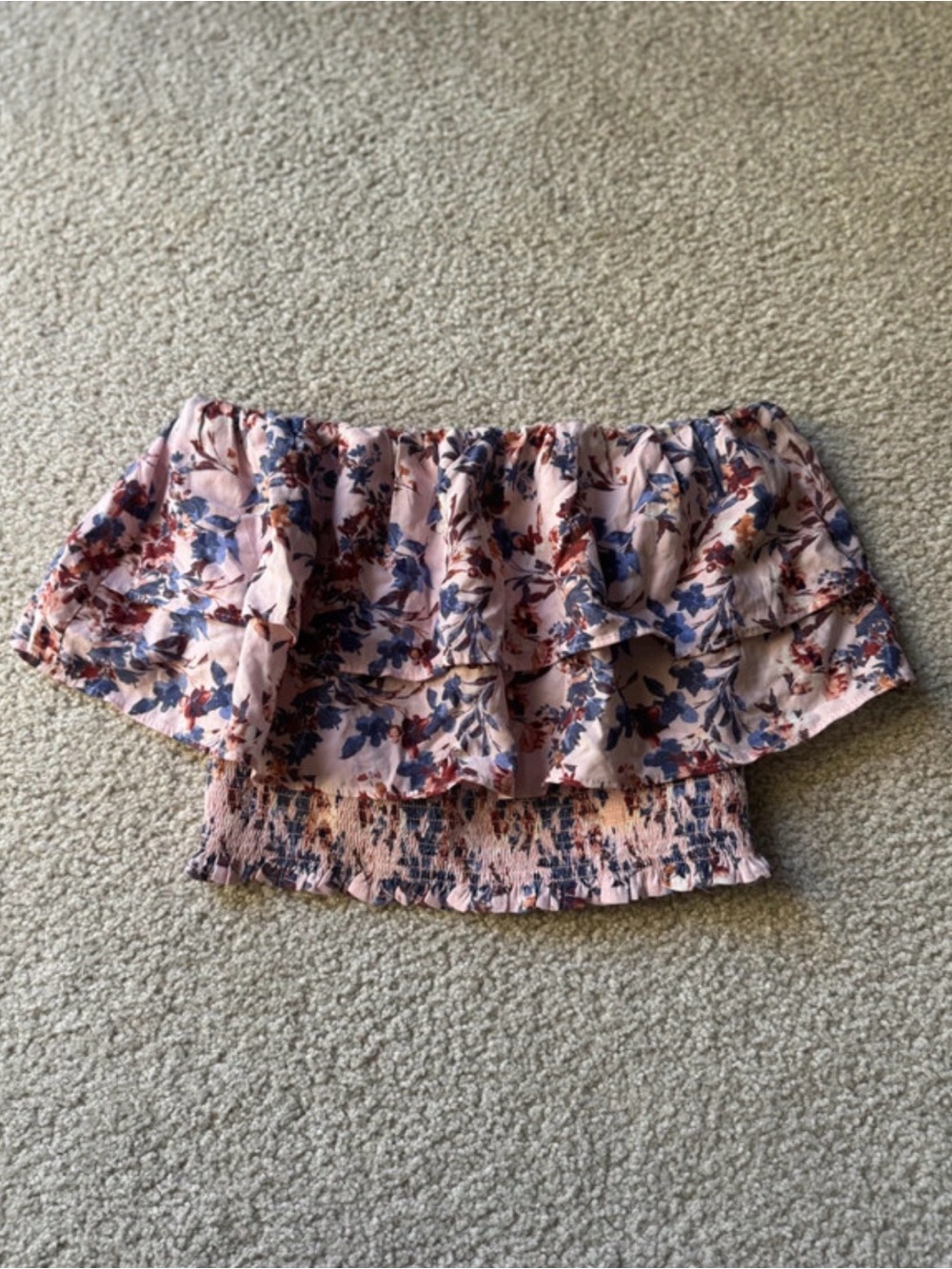 1. State Pink Floral Off-Shoulder Ruffle Crop Top NWT